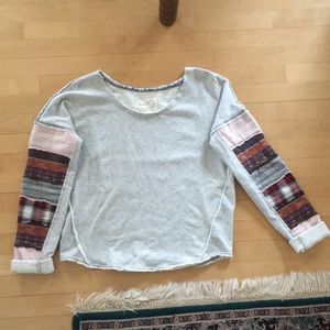 Free People grey sweater with patchwork sleeves